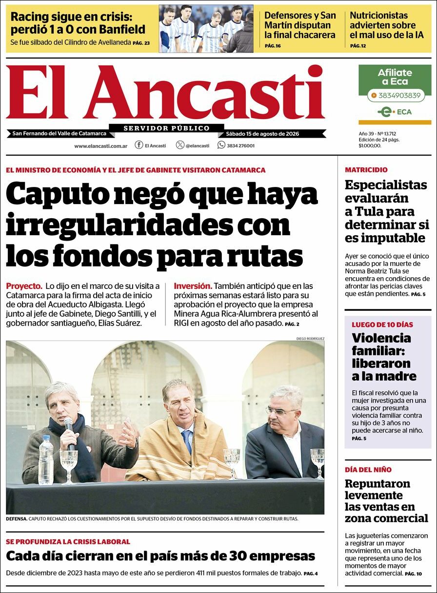 Media Panel - Developments and Systems | EL LUGAR DEL ENCUENTRO - Tapa del diario Ancasti