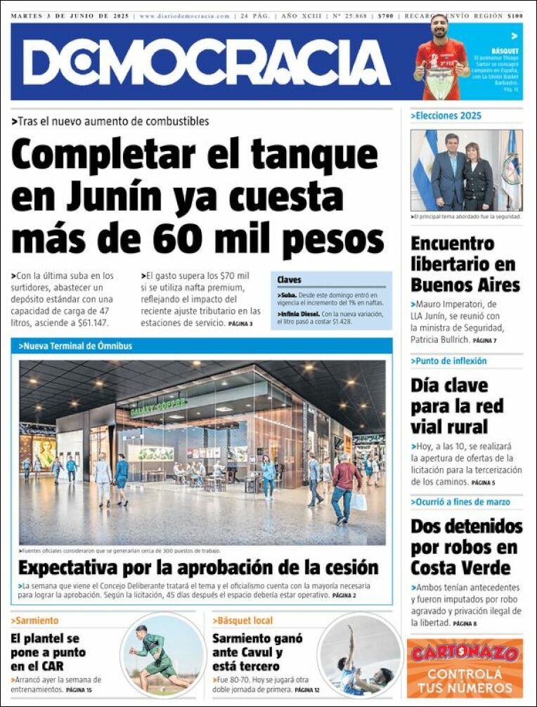 Media Panel - Developments and Systems | EL LUGAR DEL ENCUENTRO - Tapa del diario Democracia